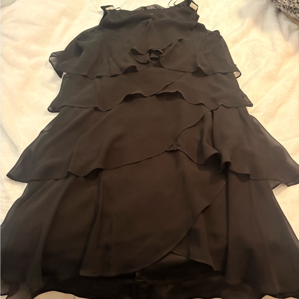 SLNY Black Asymmetrical Layered Dress